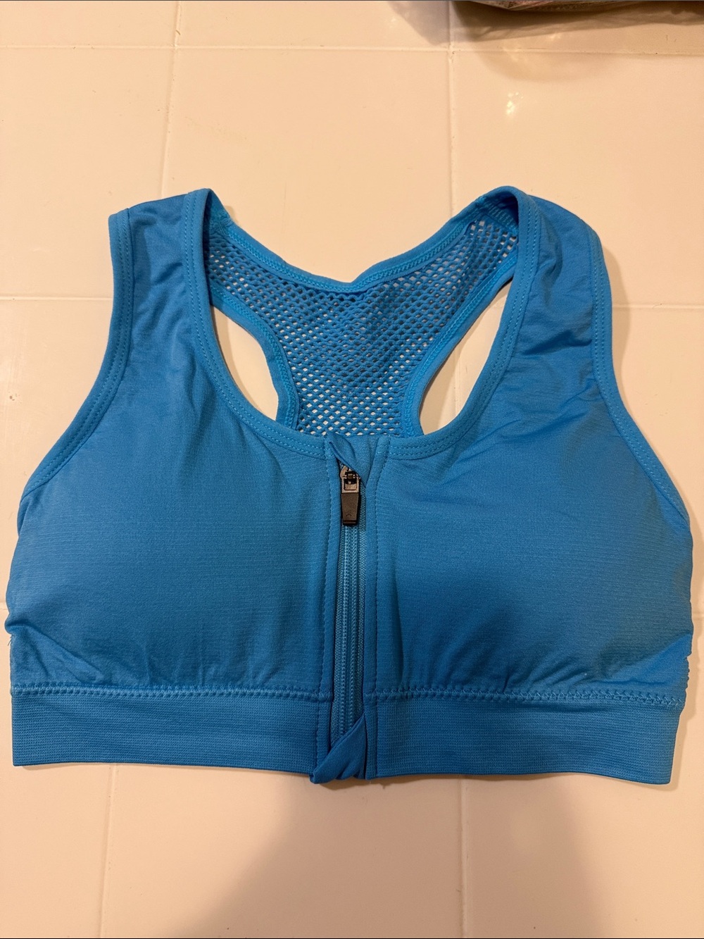 Front-Zip Racerback Sports Bra - Blue